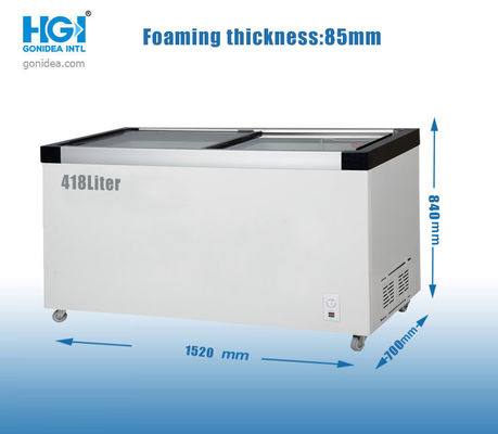 ตู้โชว์ประหยัดพลังงาน 14.8 Cf ตู้แช่แข็งประตูกระจกบานเลื่อน White Shell