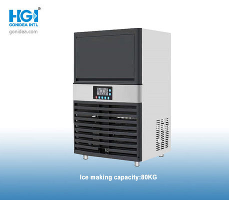 450W 80KG เคาน์เตอร์สแตนเลสเครื่องทำน้ำแข็งอัตโนมัติประหยัดพลังงานอุตสาหกรรม